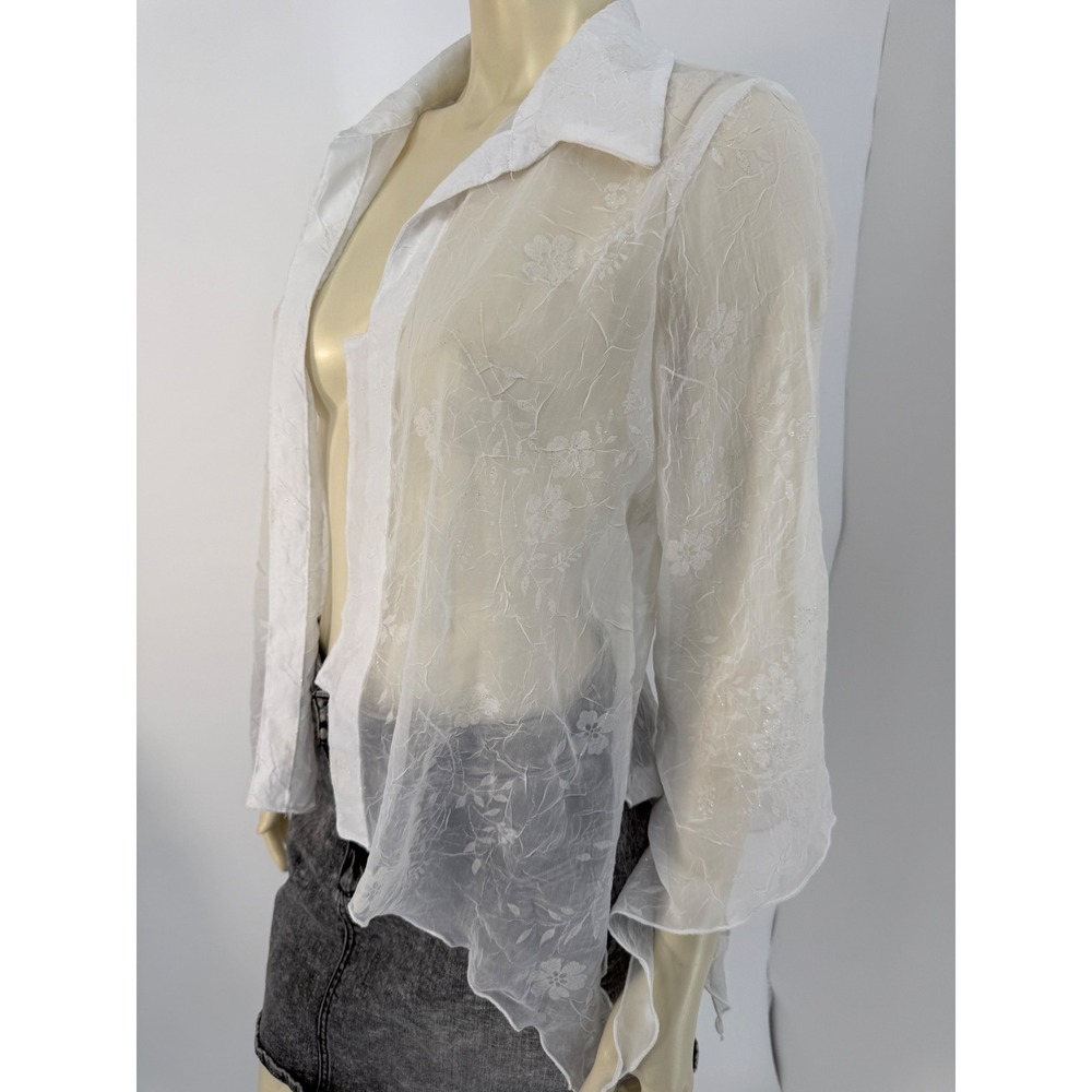 Y2K‎ Sheer Floral Glitter Handkerchief Sleeve Open Front Blouse Women's 12